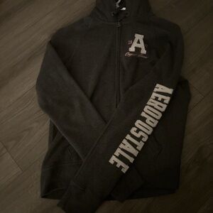 Aeropostale Men's Dark Gray Zip-Up Sweater